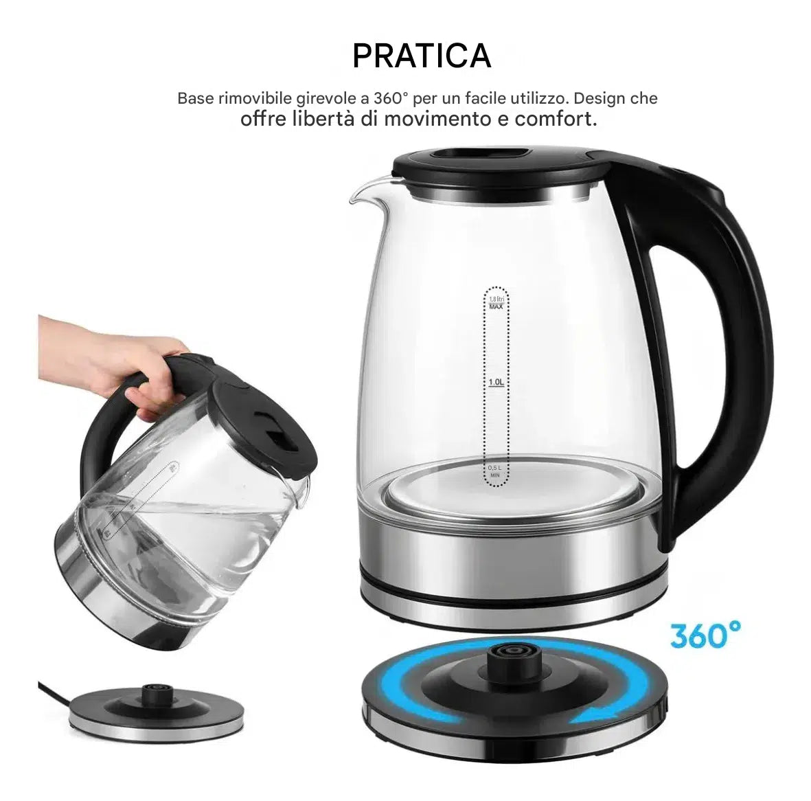 Bollitore elettrico in vetro